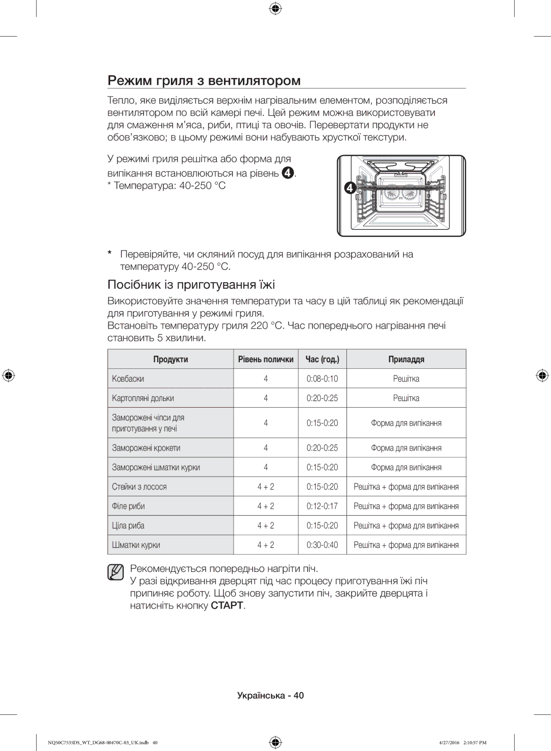 Samsung NQ50C7535DS/WT manual Режим гриля з вентилятором 