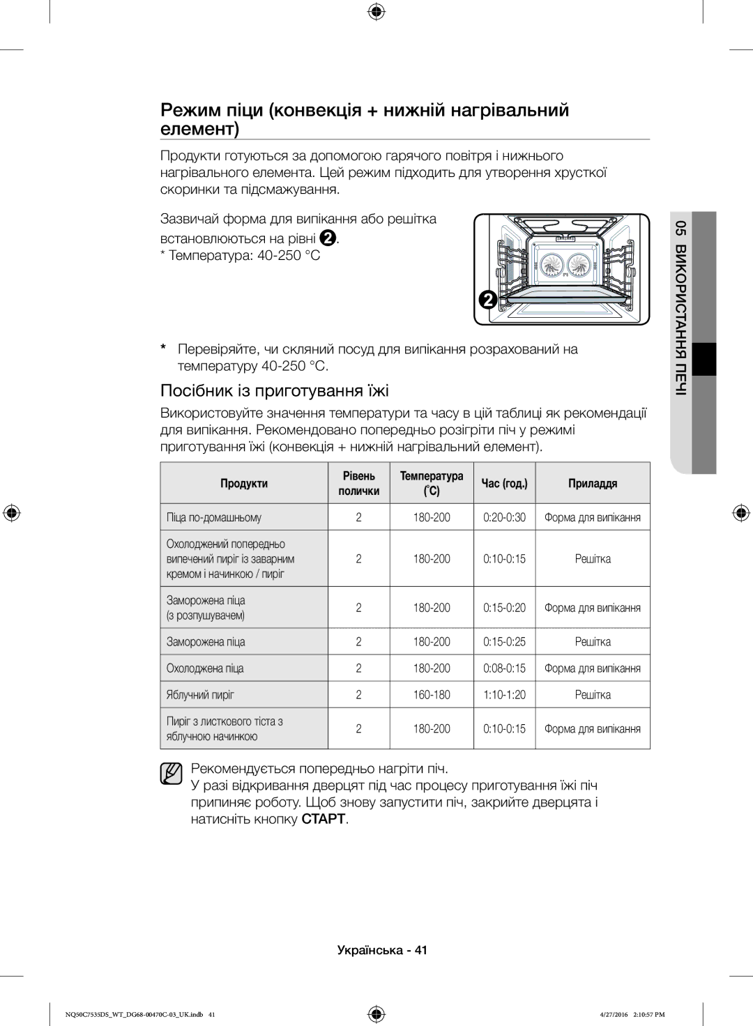 Samsung NQ50C7535DS/WT manual Режим піци конвекція + нижній нагрівальний елемент 