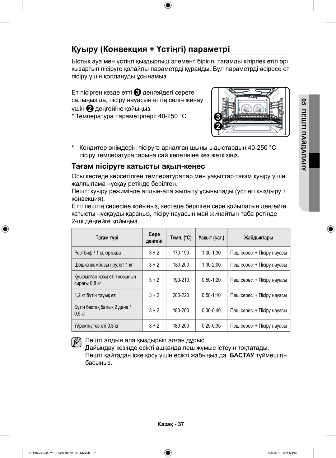 Samsung NQ50C7535DS/WT manual Қуыру Конвекция + Үстіңгі параметрі, Жабдықтары 