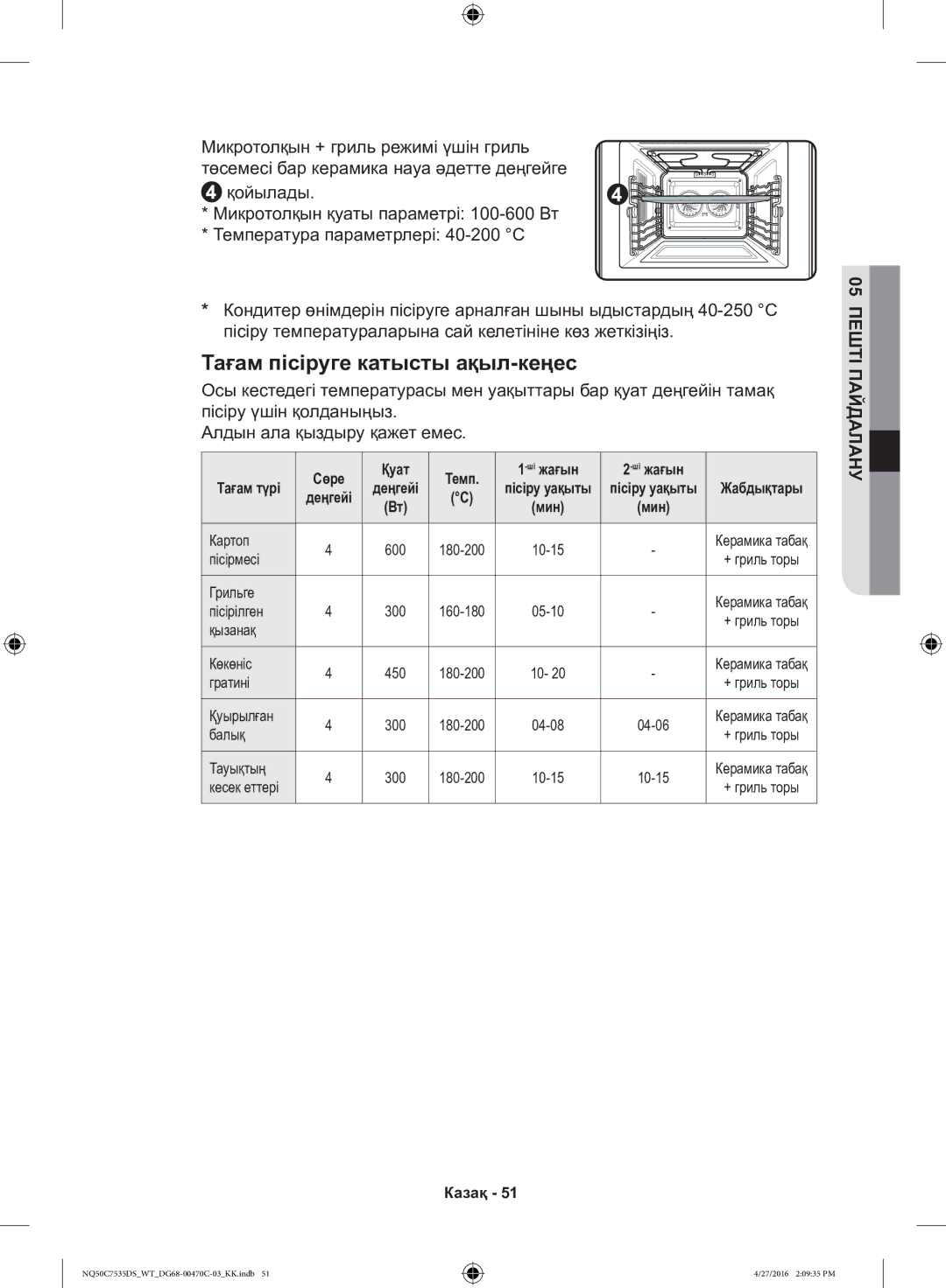 Samsung NQ50C7535DS/WT manual Сөре Қуат Темп Шіжағын 