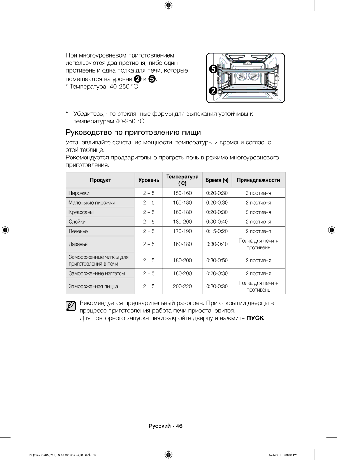 Samsung NQ50C7535DS/WT manual Пирожки, Маленькие пирожки, Слойки, Замороженные наггетсы 