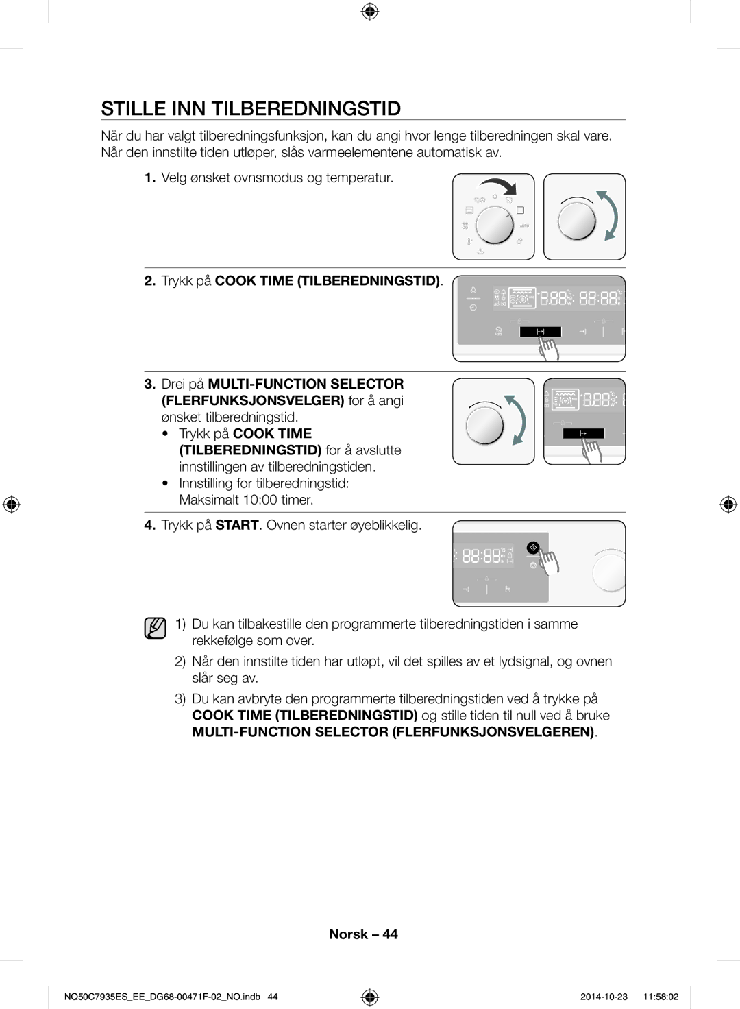 Samsung NQ50C7935ES/EE manual Stille inn tilberedningstid 