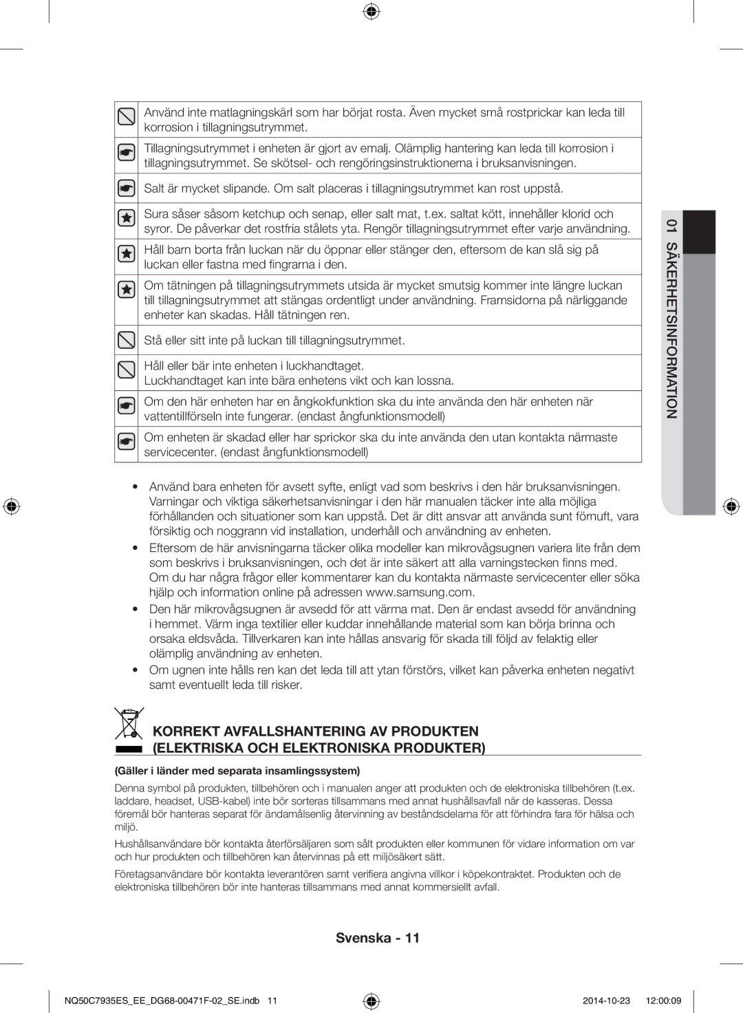 Samsung NQ50C7935ES/EE manual Gäller i länder med separata insamlingssystem 