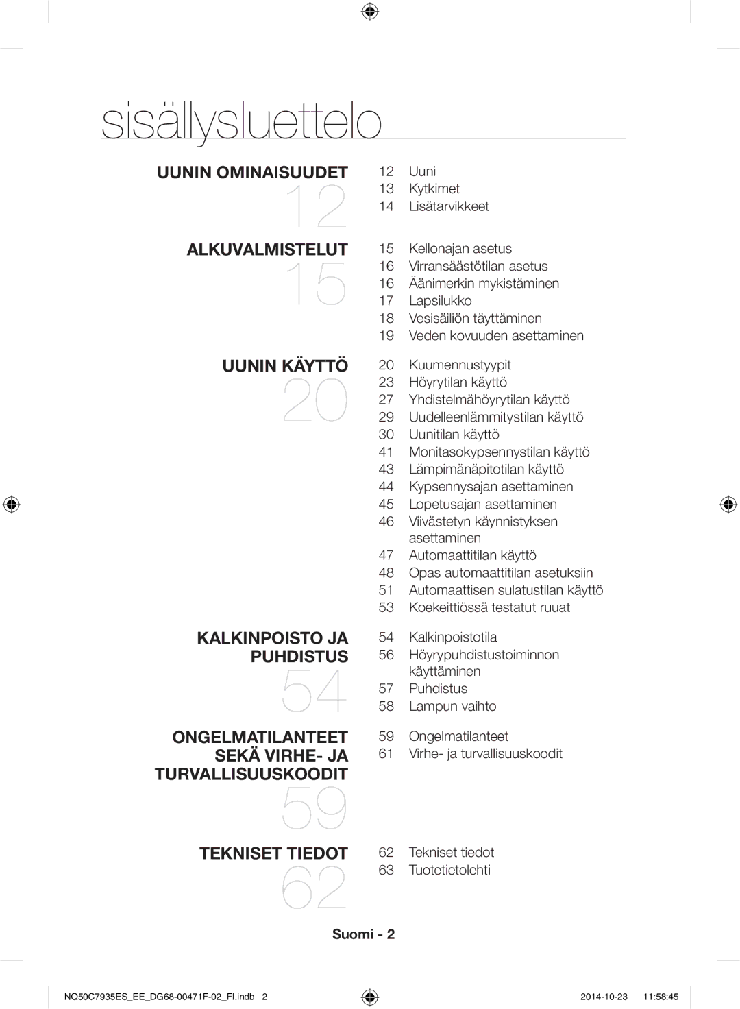 Samsung NQ50C7935ES/EE manual Sisällysluettelo 