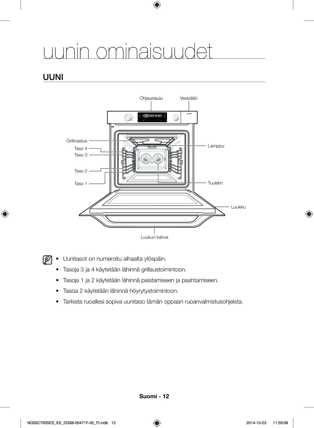 Samsung NQ50C7935ES/EE manual Uunin ominaisuudet 