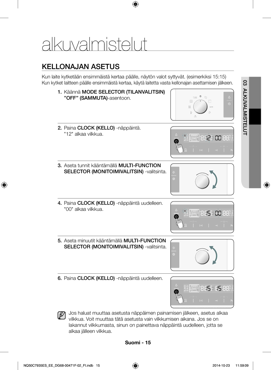 Samsung NQ50C7935ES/EE manual Alkuvalmistelut, Kellonajan asetus, Al uvalmistelut 