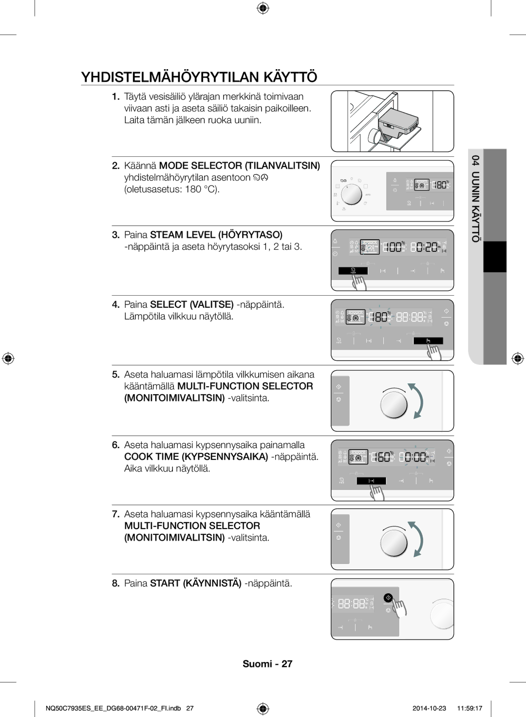 Samsung NQ50C7935ES/EE manual Yhdistelmähöyrytilan käyttö 