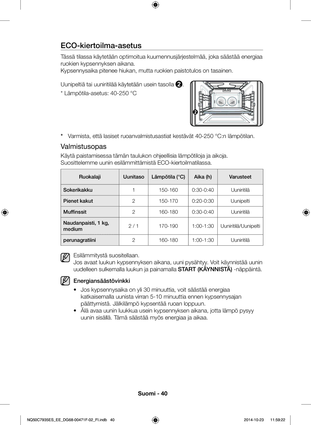 Samsung NQ50C7935ES/EE manual ECO-kiertoilma-asetus, Energiansäästövinkki 