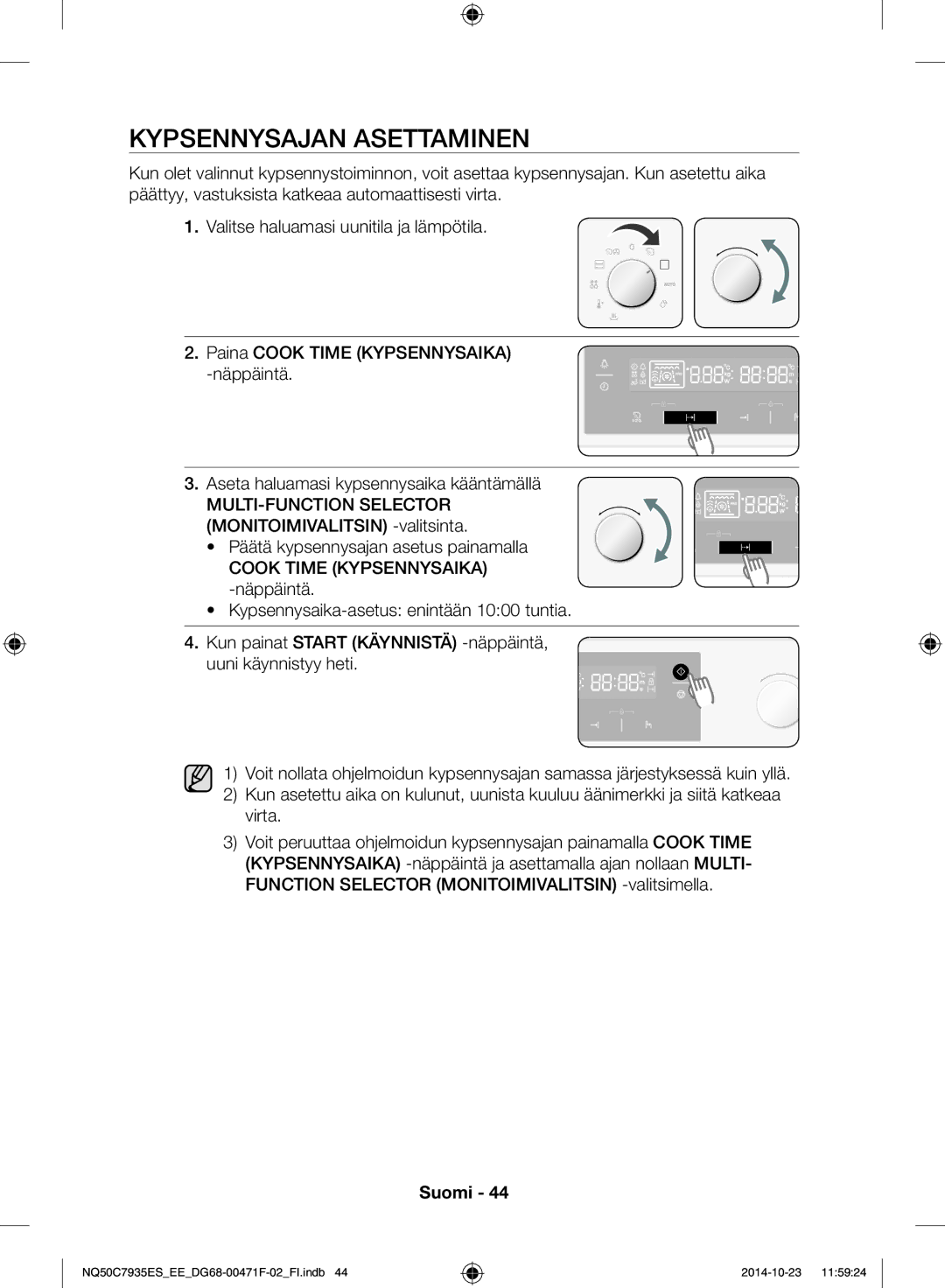 Samsung NQ50C7935ES/EE manual Kypsennysajan asettaminen 