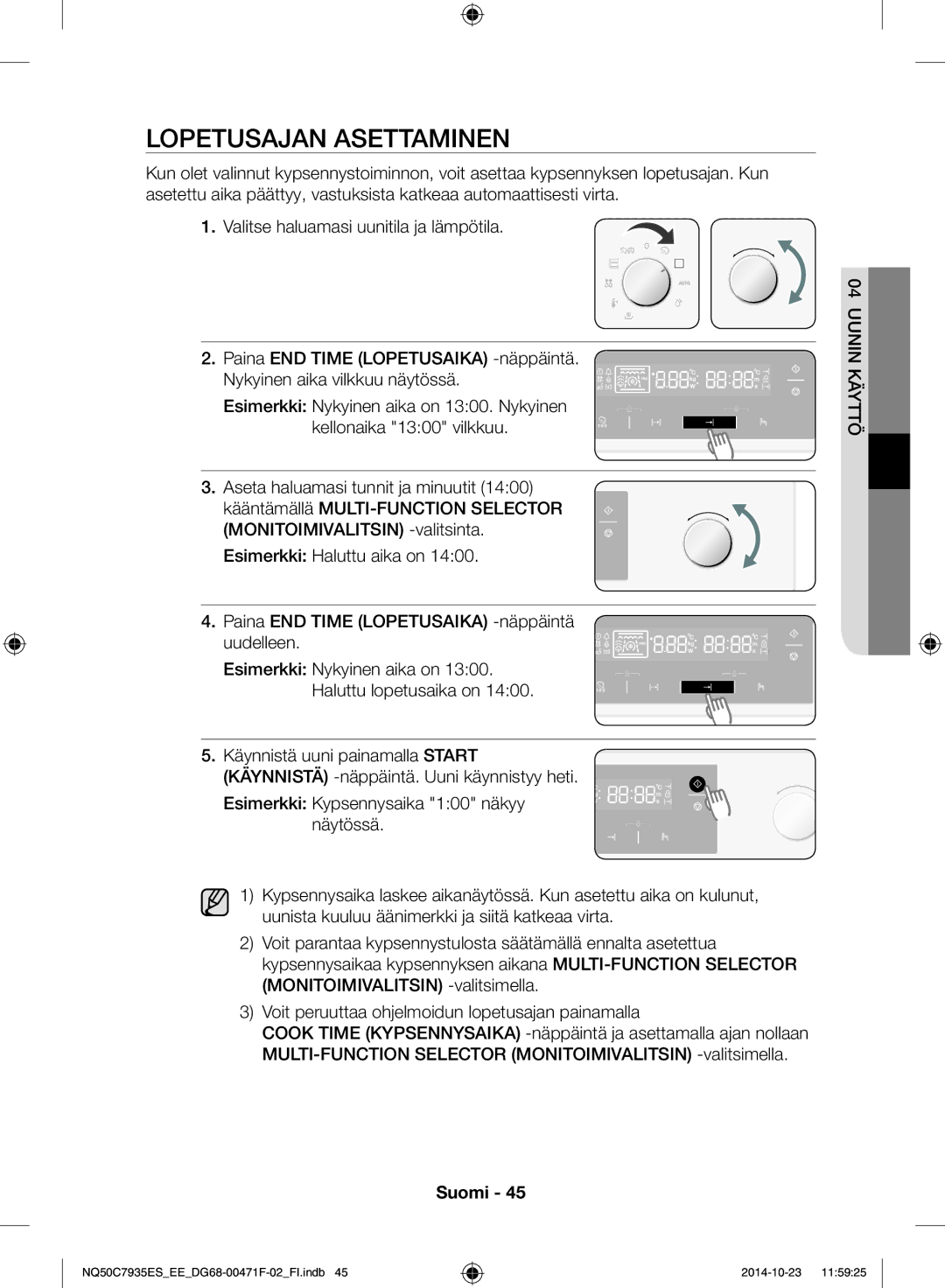 Samsung NQ50C7935ES/EE manual Lopetusajan asettaminen, Aseta haluamasi tunnit ja minuutit 