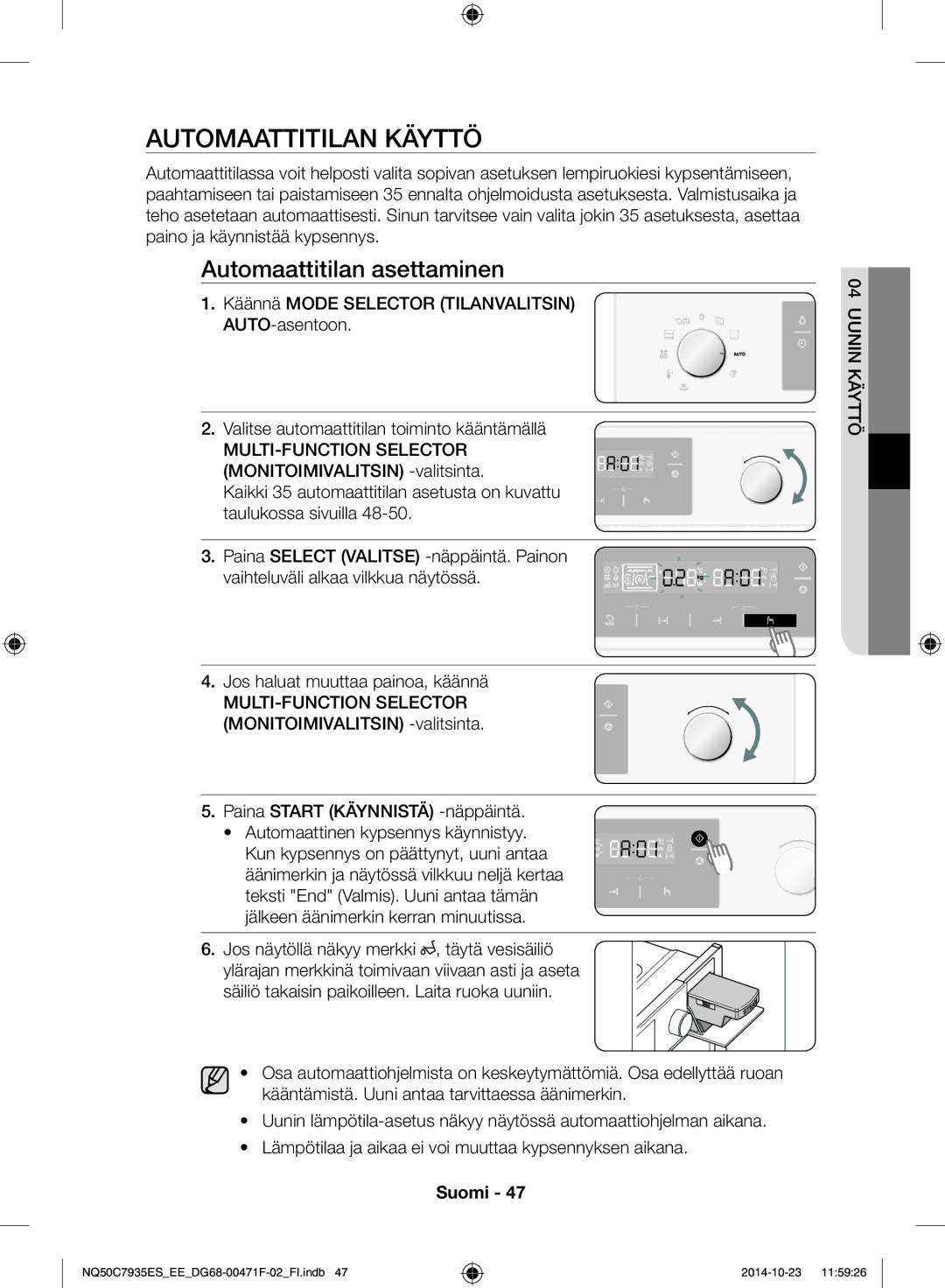 Samsung NQ50C7935ES/EE manual Automaattitilan käyttö, Automaattitilan asettaminen 