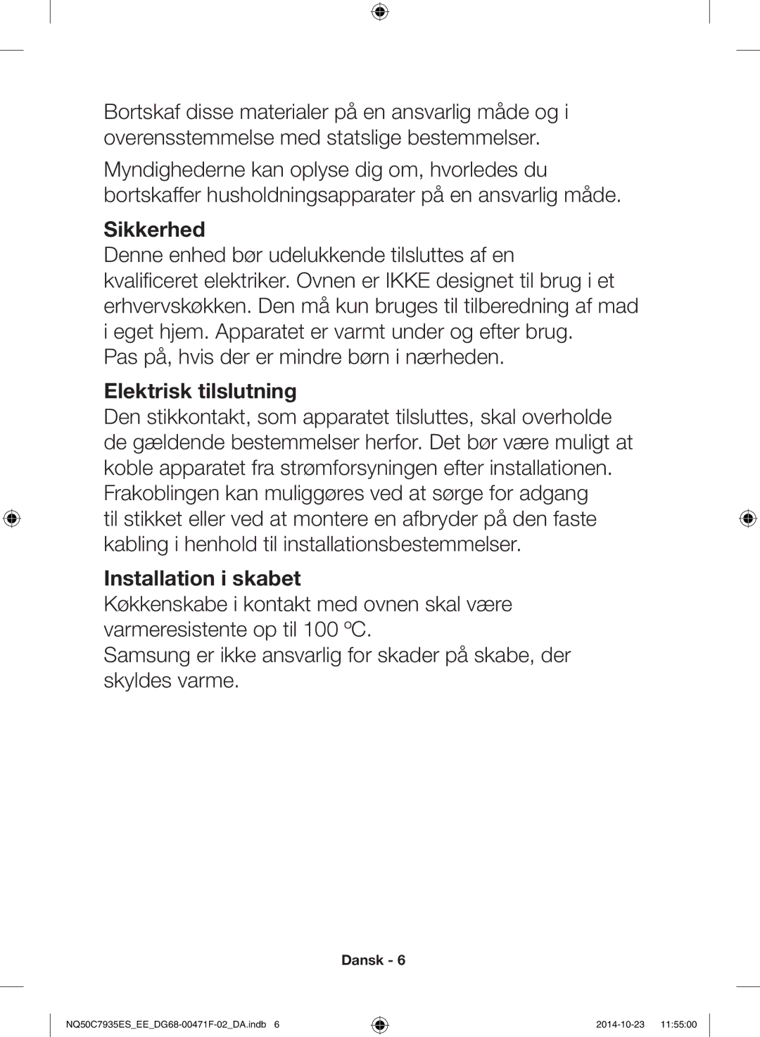 Samsung NQ50C7935ES/EE manual Sikkerhed 