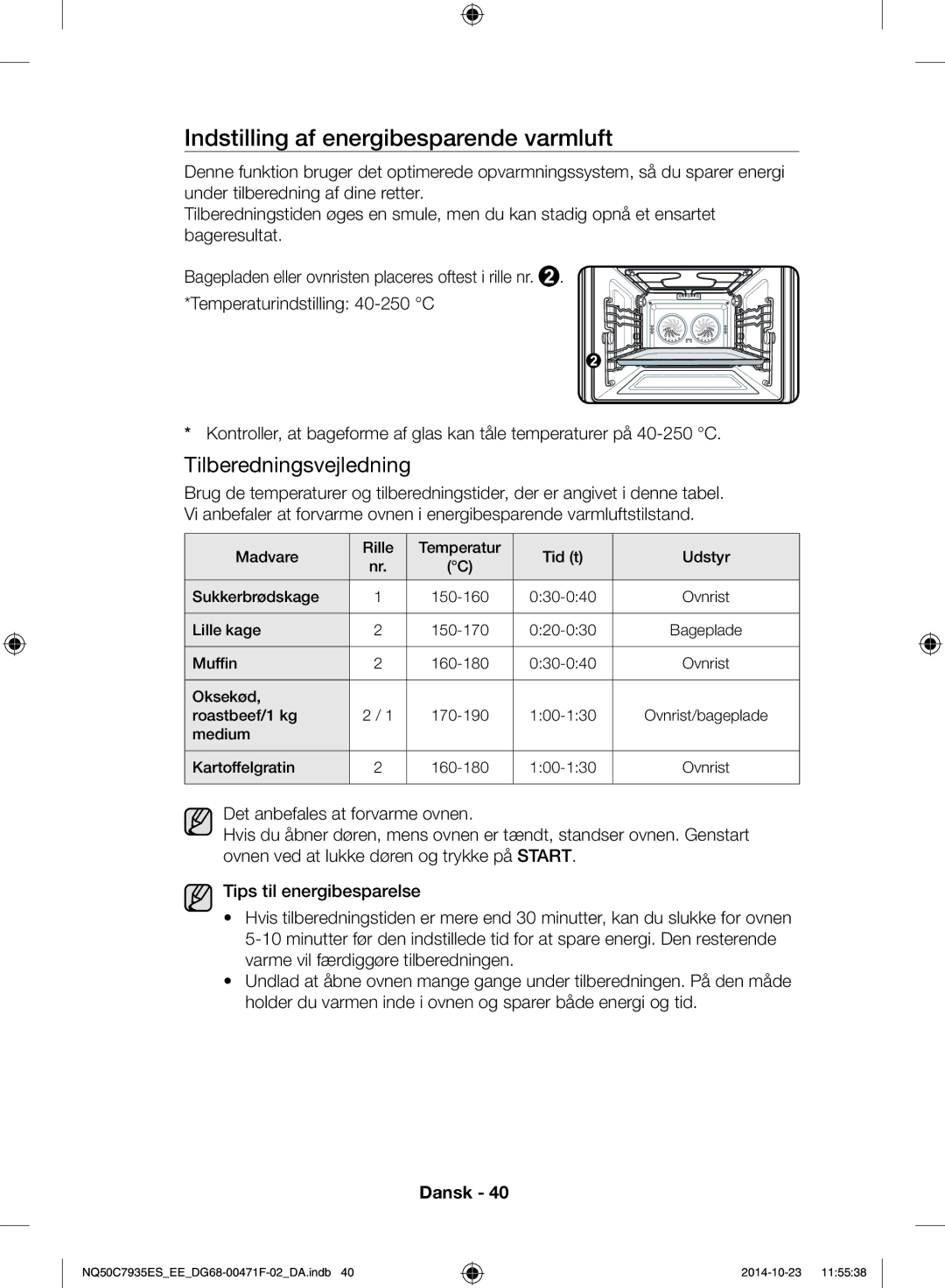 Samsung NQ50C7935ES/EE manual Indstilling af energibesparende varmluft 