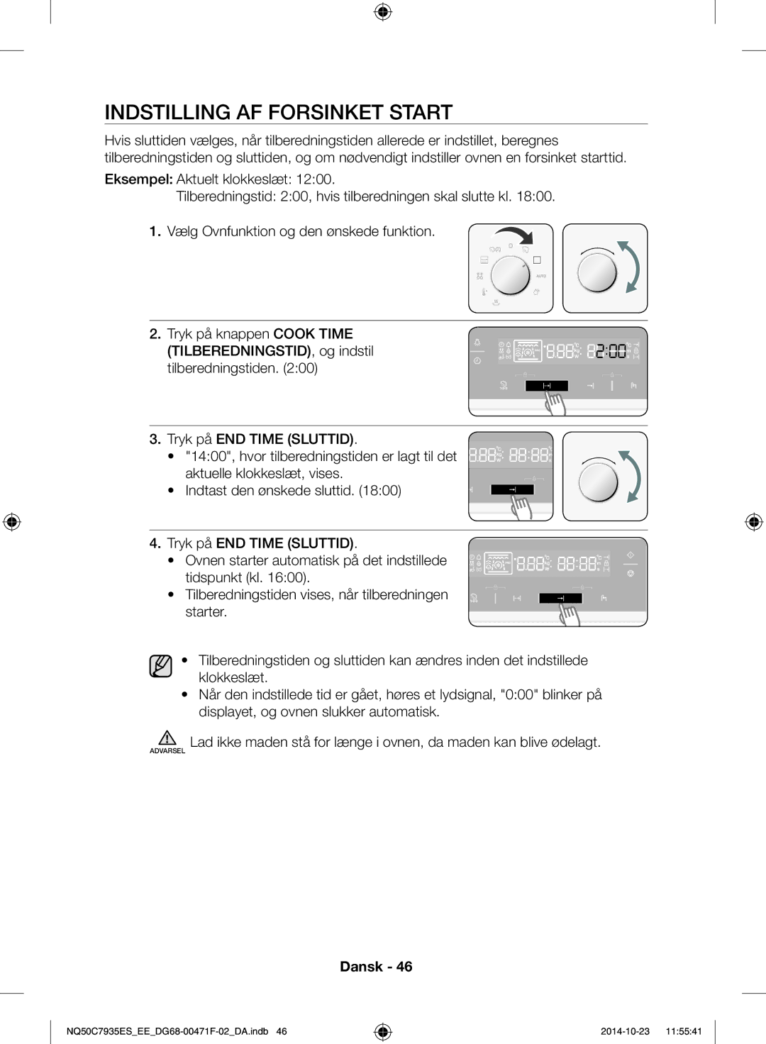 Samsung NQ50C7935ES/EE manual Indstilling af forsinket start 