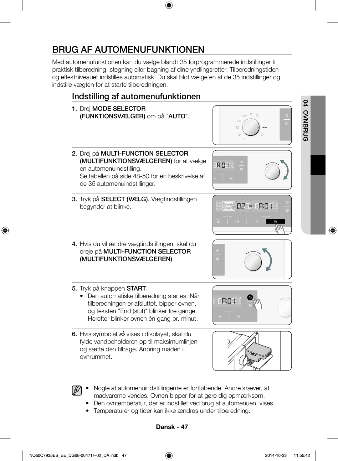 Samsung NQ50C7935ES/EE manual Brug af automenufunktionen, Indstilling af automenufunktionen 