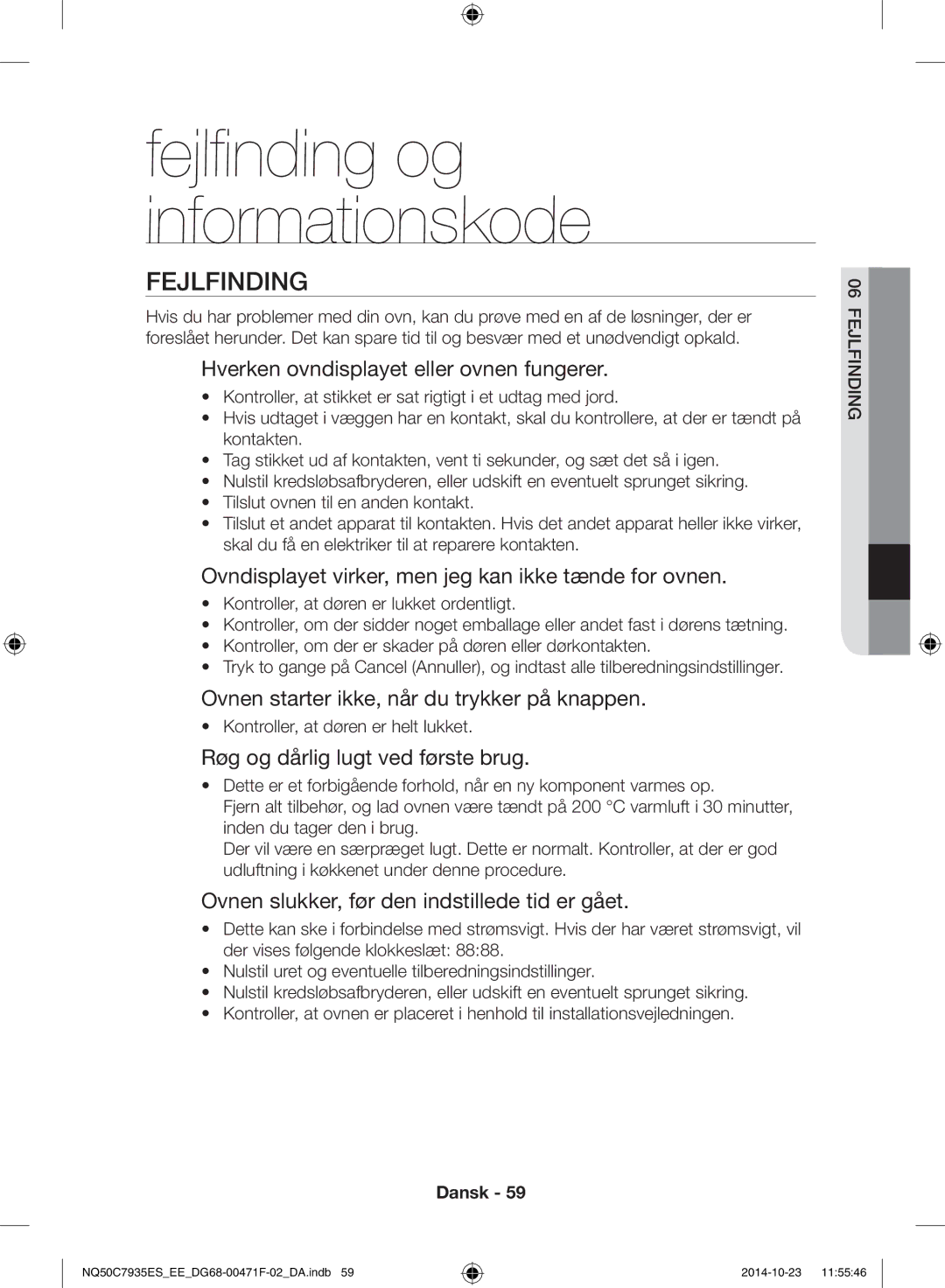 Samsung NQ50C7935ES/EE manual Fejlfinding 