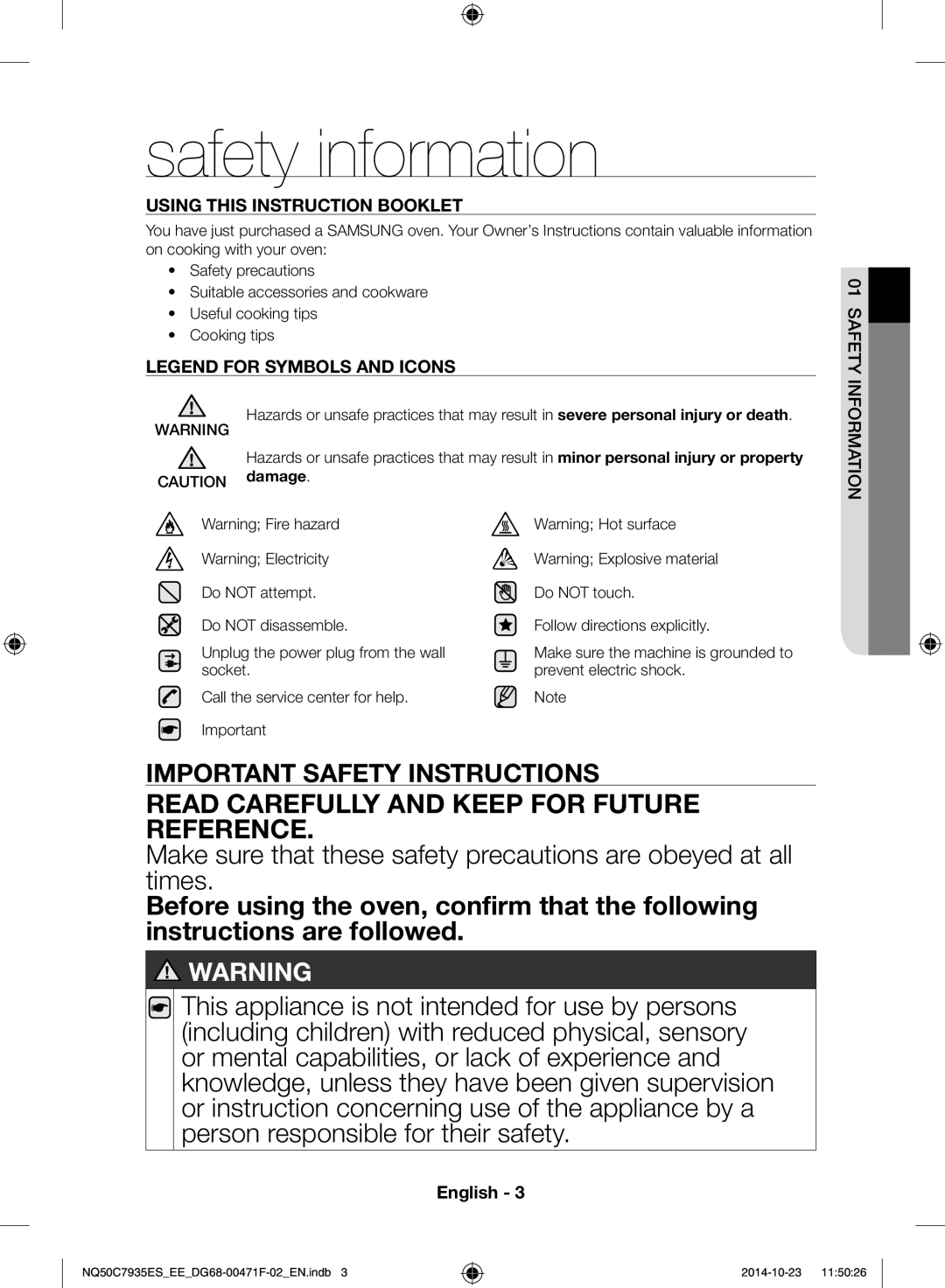 Samsung NQ50C7935ES/EE manual Safety information 