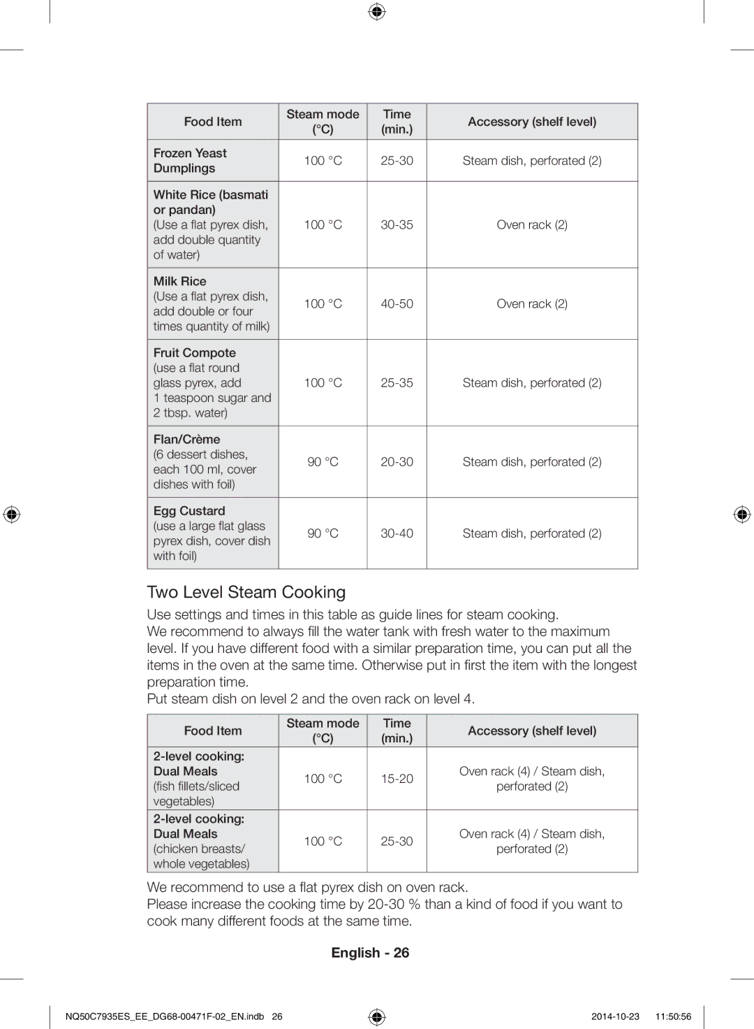 Samsung NQ50C7935ES/EE manual Two Level Steam Cooking 