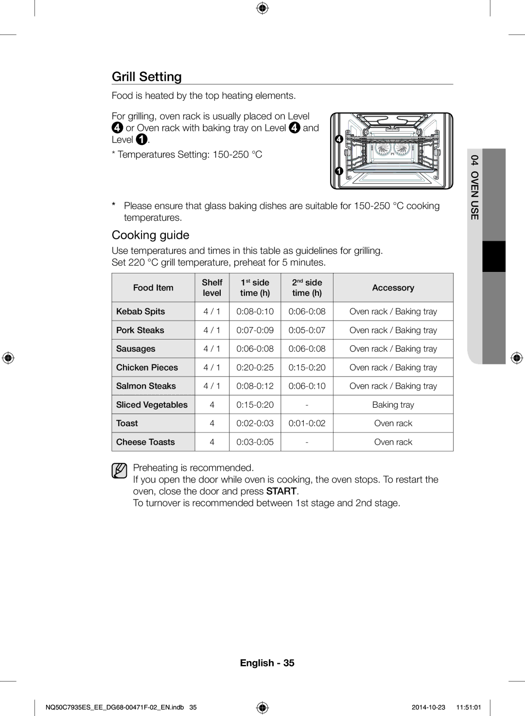 Samsung NQ50C7935ES/EE manual Grill Setting 