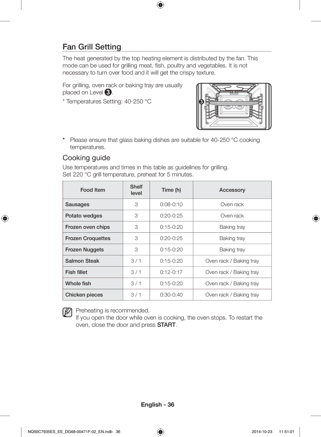 Samsung NQ50C7935ES/EE manual Fan Grill Setting 