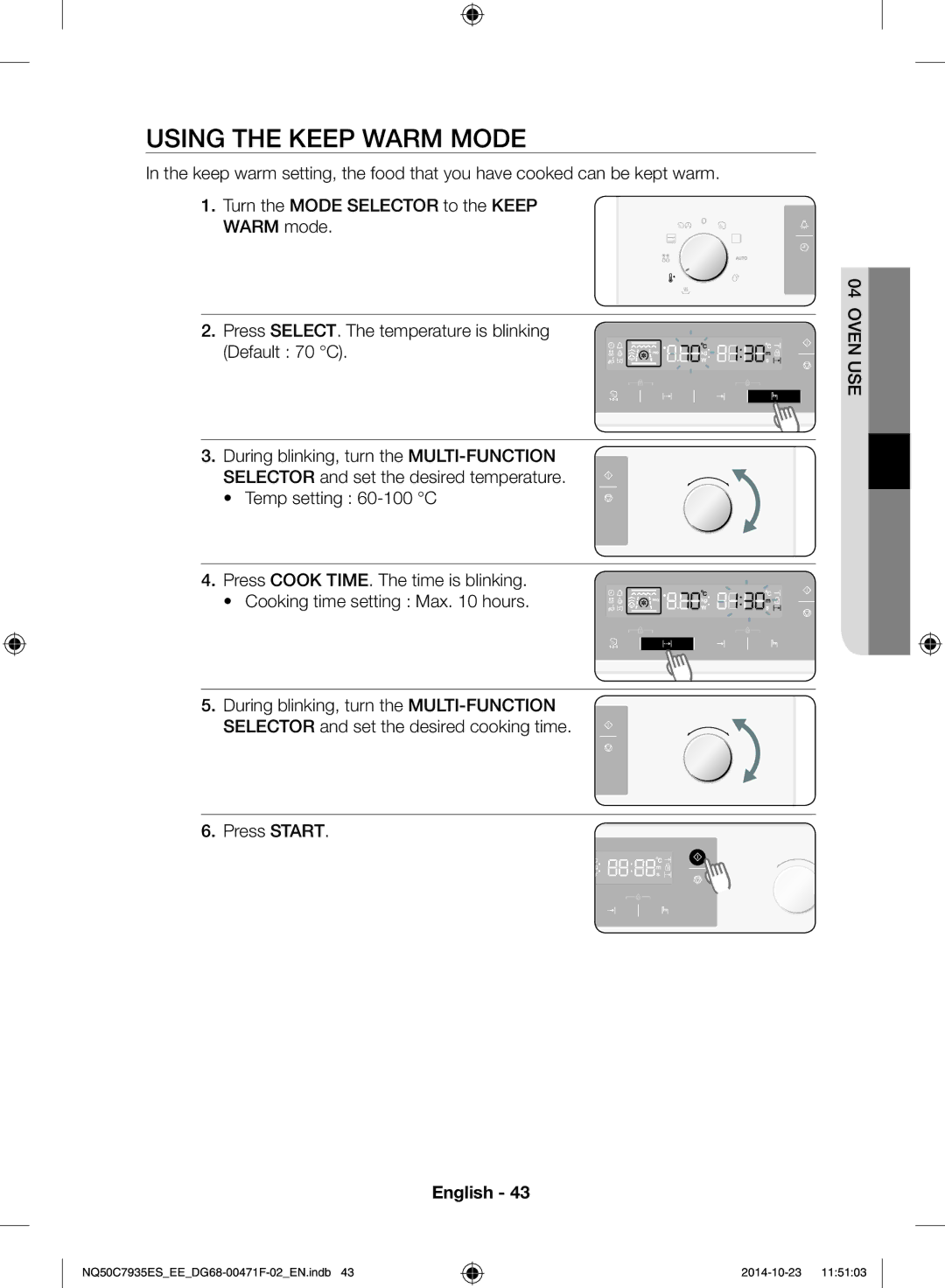 Samsung NQ50C7935ES/EE manual Using the keep warm mode 