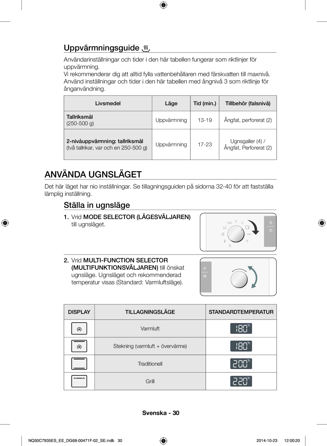 Samsung NQ50C7935ES/EE manual Använda ugnsläget, Uppvärmningsguide, Ställa in ugnsläge 