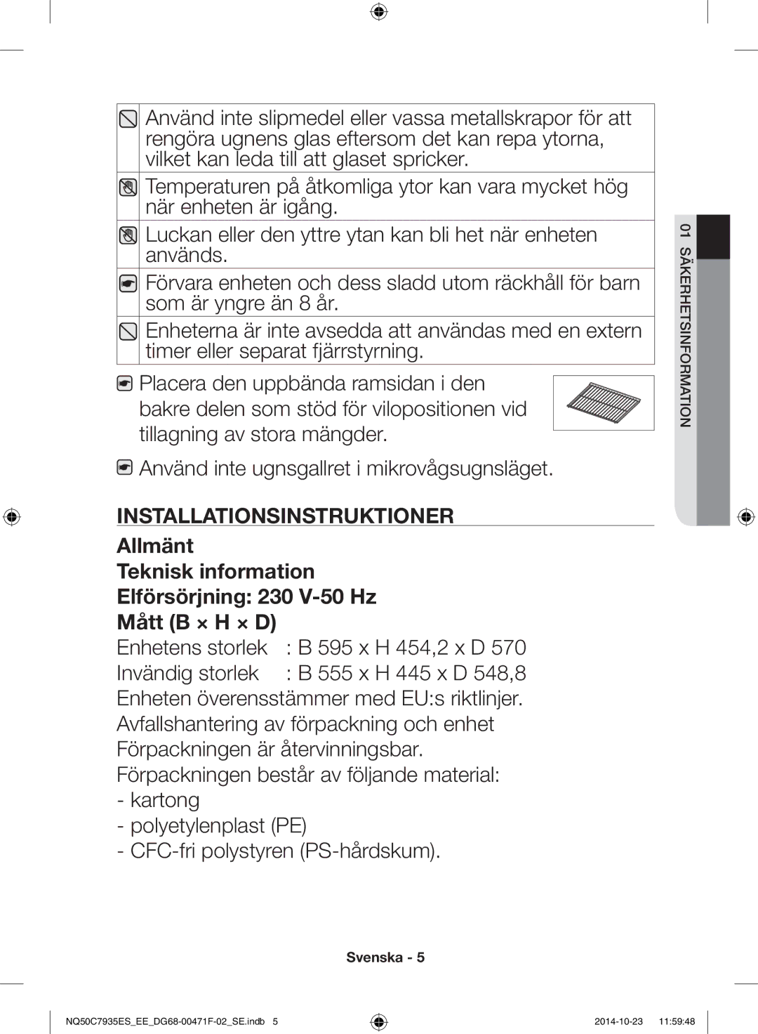 Samsung NQ50C7935ES/EE manual Kartong Polyetylenplast PE CFC-fri polystyren PS-hårdskum 