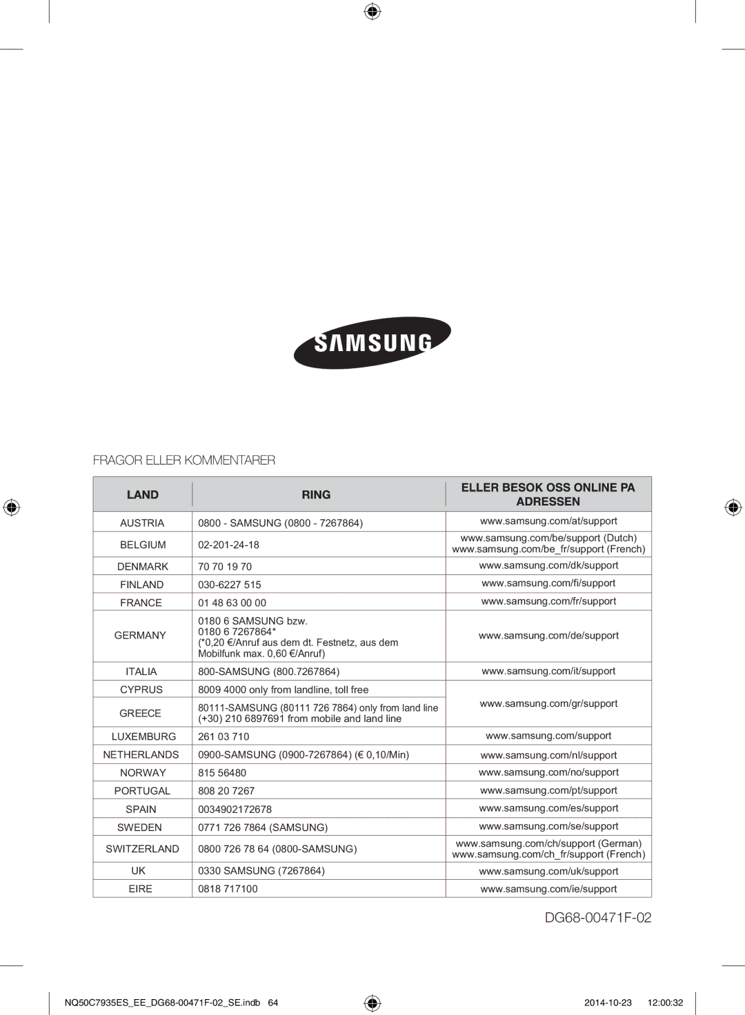 Samsung NQ50C7935ES/EE manual DG68-00471F-02 