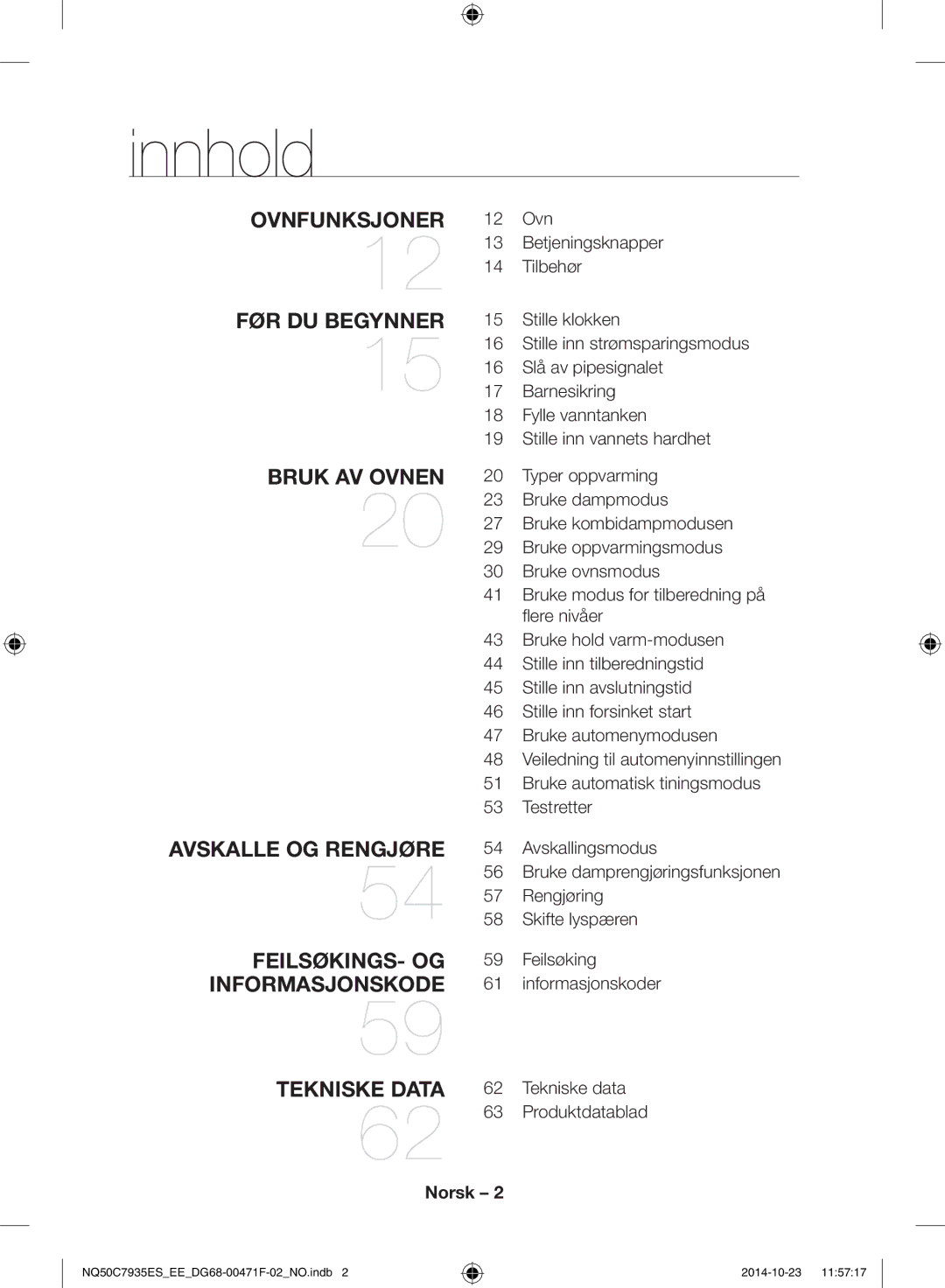 Samsung NQ50C7935ES/EE manual Innhold, Ovn, Tilbehør 