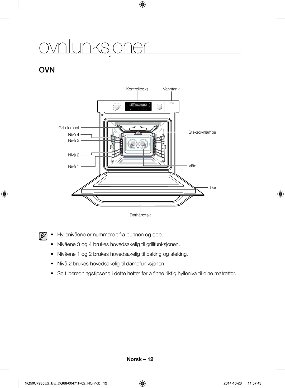 Samsung NQ50C7935ES/EE manual Ovnfunksjoner 