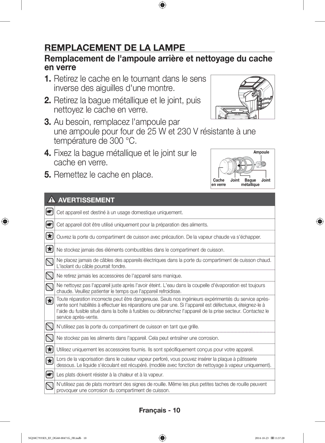 Samsung NQ50C7935ES/EF manual Remplacement DE LA Lampe 