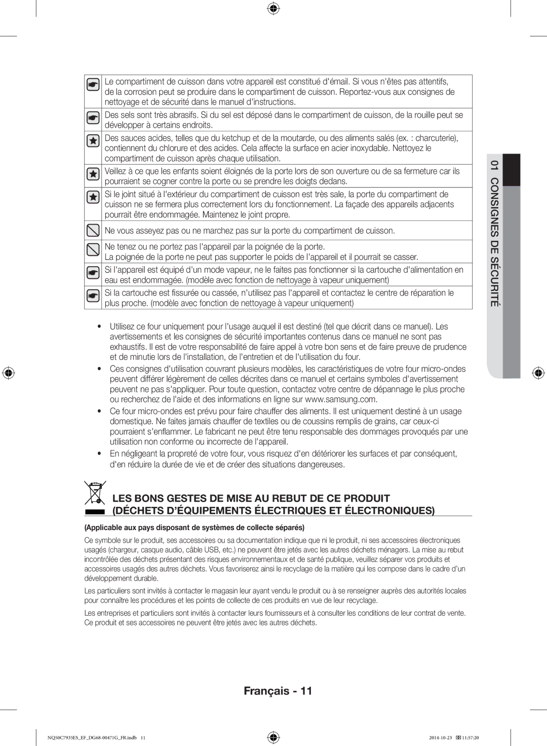 Samsung NQ50C7935ES/EF manual Consignes DE Sécurité 