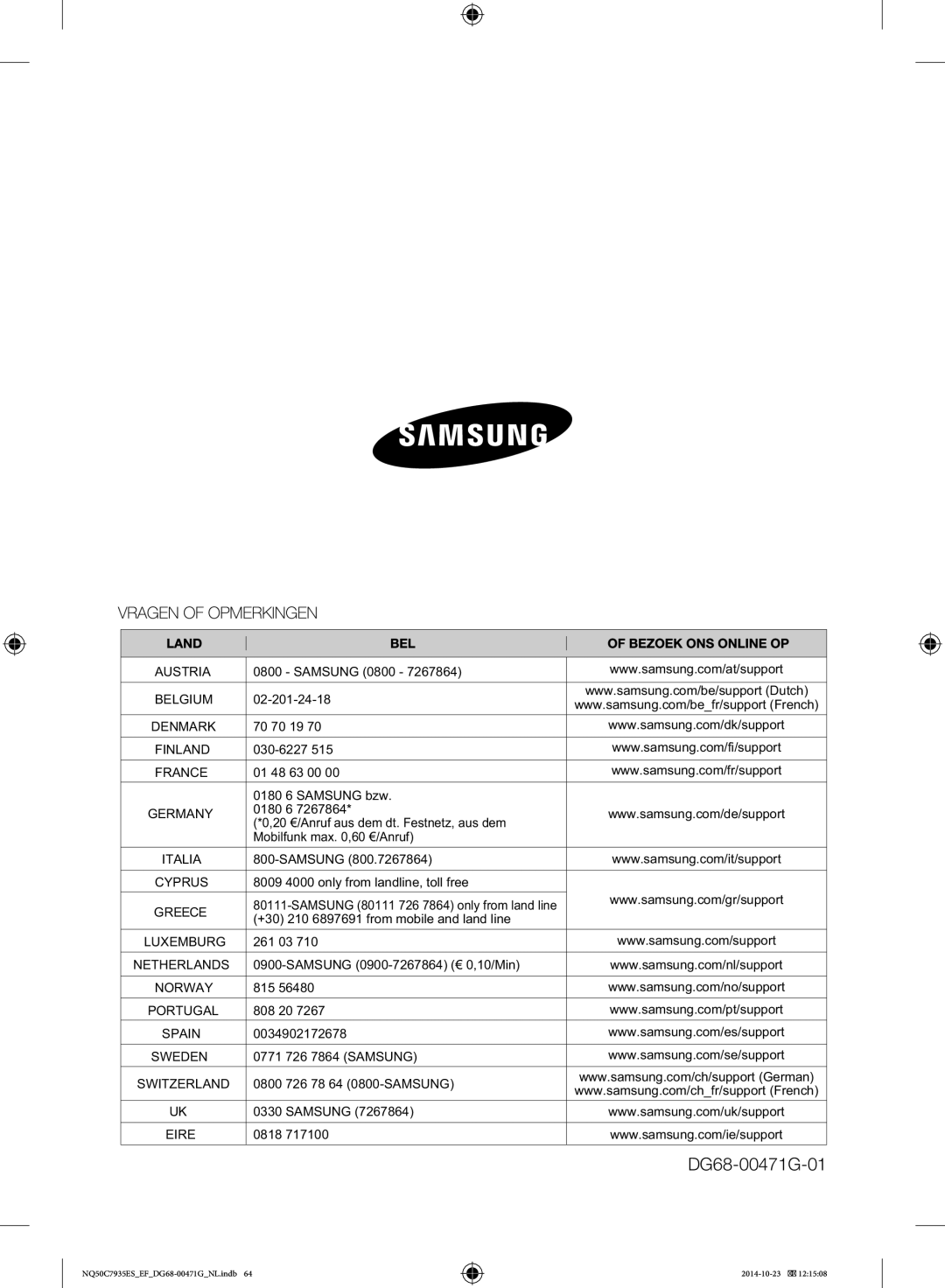 Samsung NQ50C7935ES/EF manual Spain 