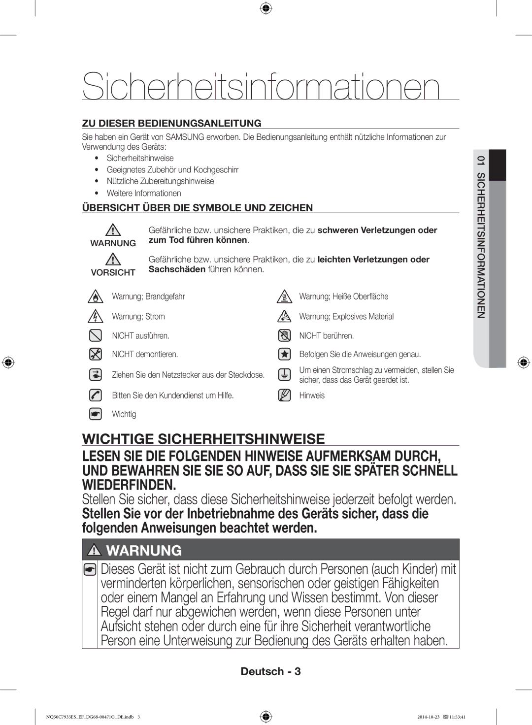 Samsung NQ50C7935ES/EF manual Sachschäden führen können, Hinweis 