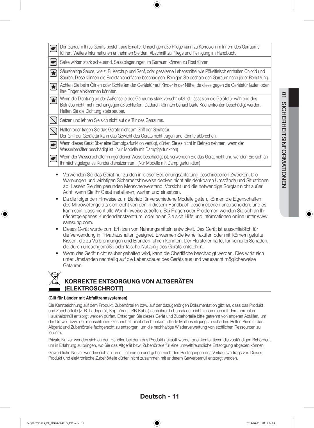 Samsung NQ50C7935ES/EF manual Korrekte Entsorgung VON Altgeräten Elektroschrott 