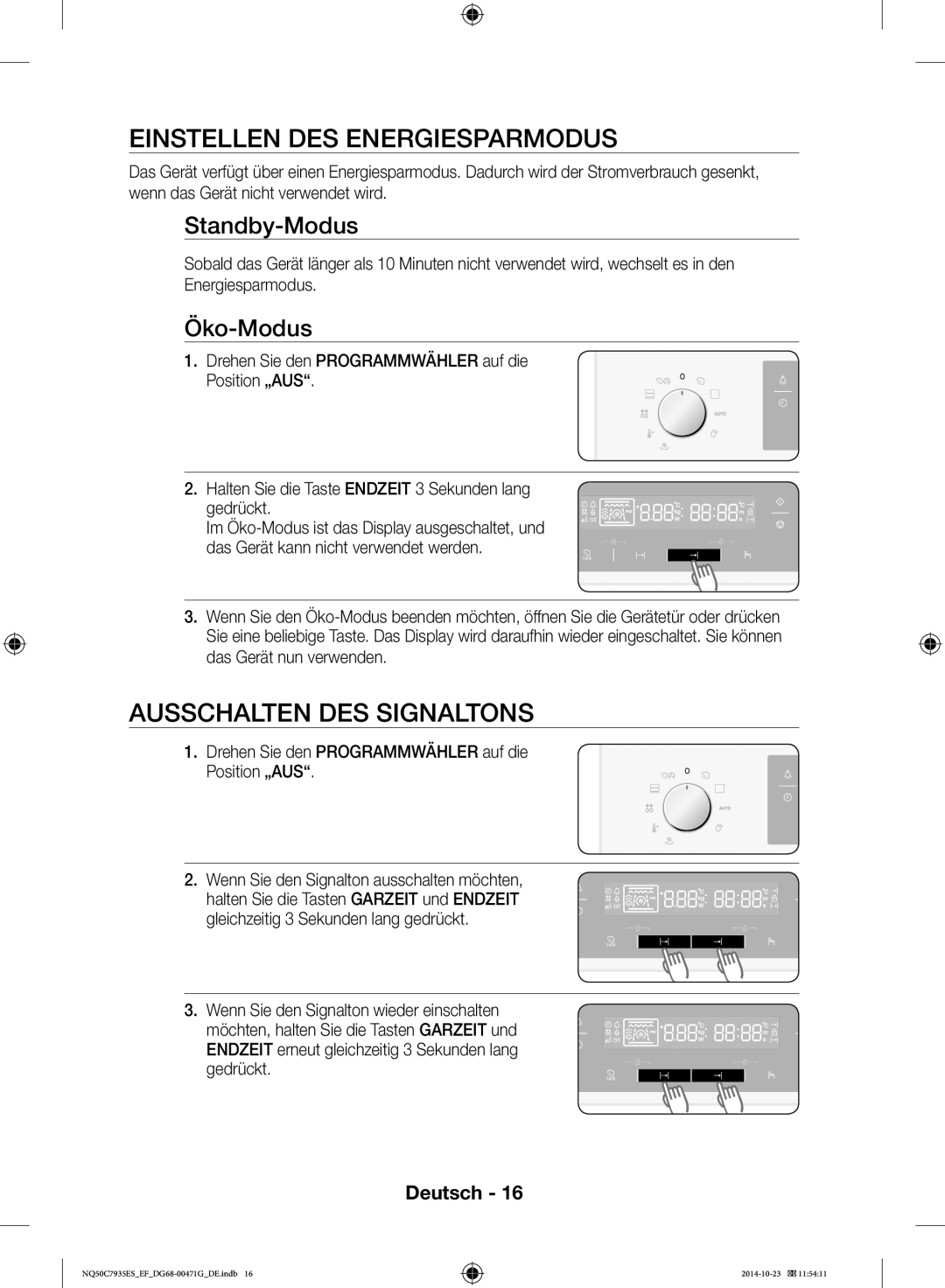 Samsung NQ50C7935ES/EF manual Einstellen DES Energiesparmodus, Ausschalten DES Signaltons, Standby-Modus, Öko-Modus 