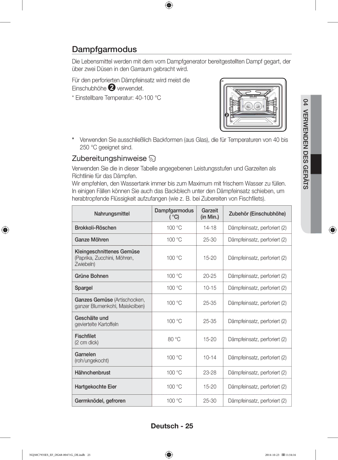 Samsung NQ50C7935ES/EF manual Zubereitungshinweise 