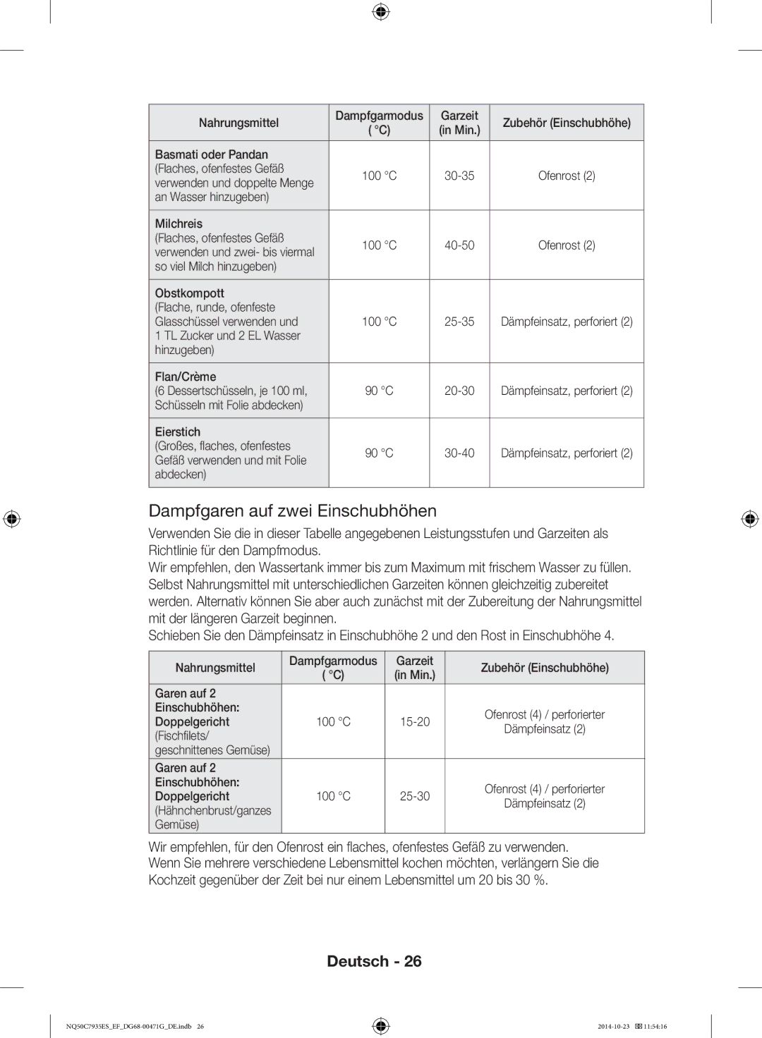 Samsung NQ50C7935ES/EF manual Dampfgaren auf zwei Einschubhöhen 