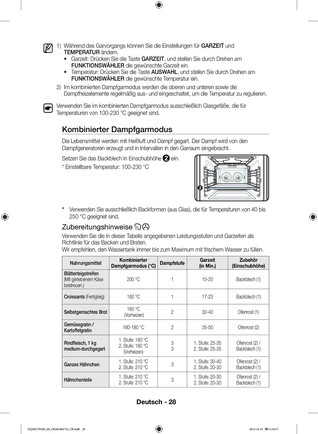 Samsung NQ50C7935ES/EF manual Kombinierter Dampfgarmodus 