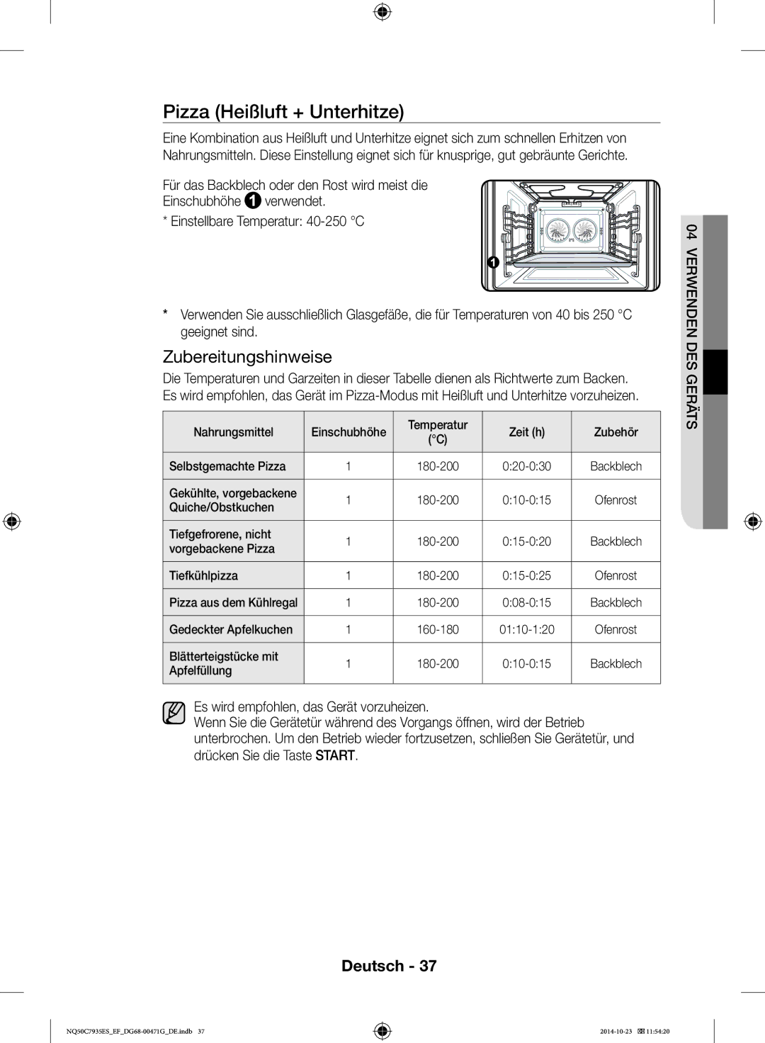 Samsung NQ50C7935ES/EF manual Pizza Heißluft + Unterhitze 