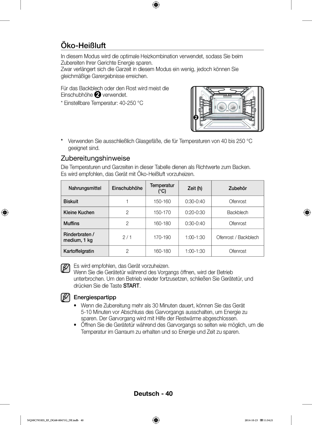 Samsung NQ50C7935ES/EF manual Öko-Heißluft, Kleine Kuchen, Medium, 1 kg 