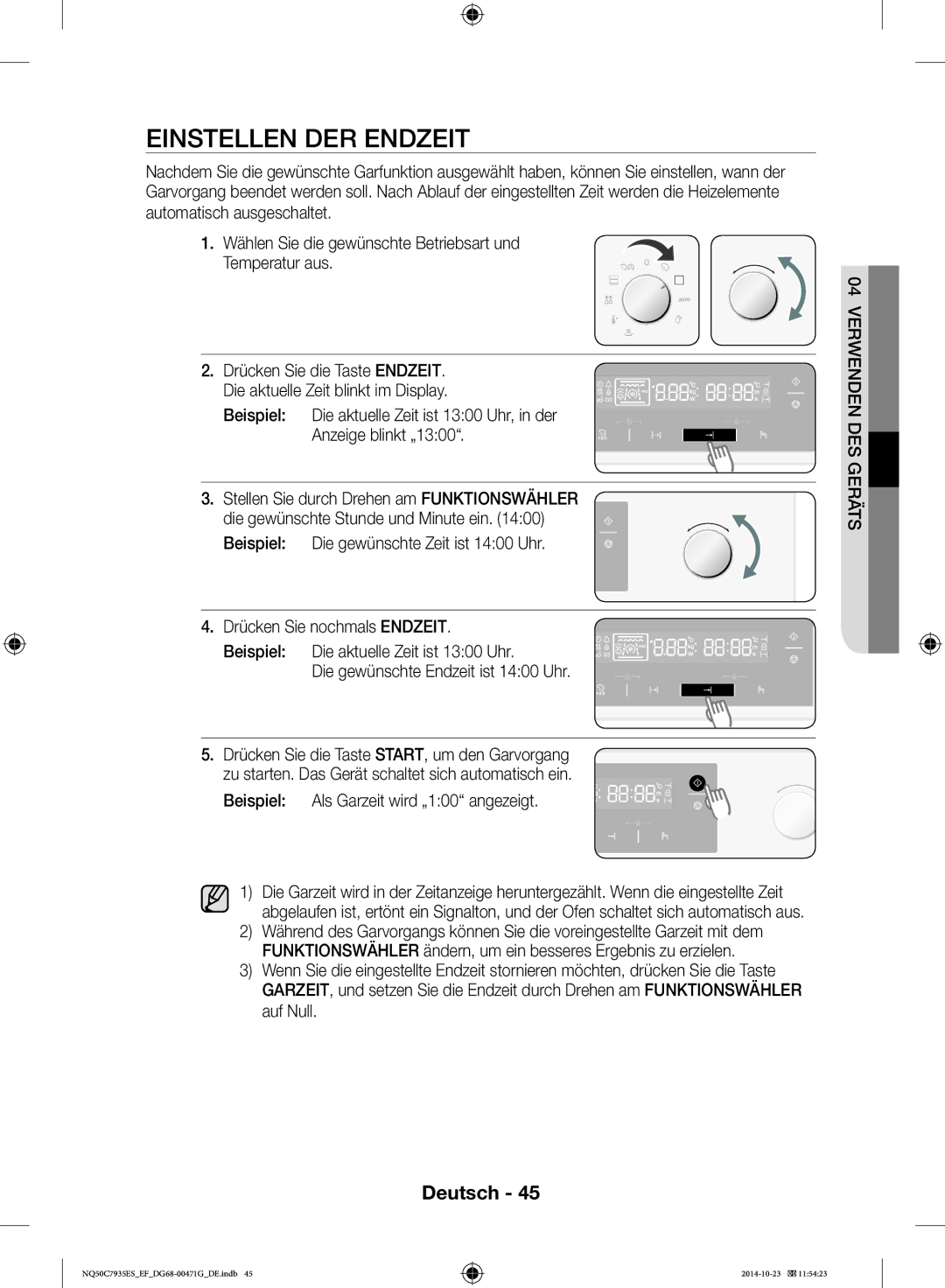 Samsung NQ50C7935ES/EF manual Einstellen DER Endzeit, Beispiel Als Garzeit wird „100 angezeigt 