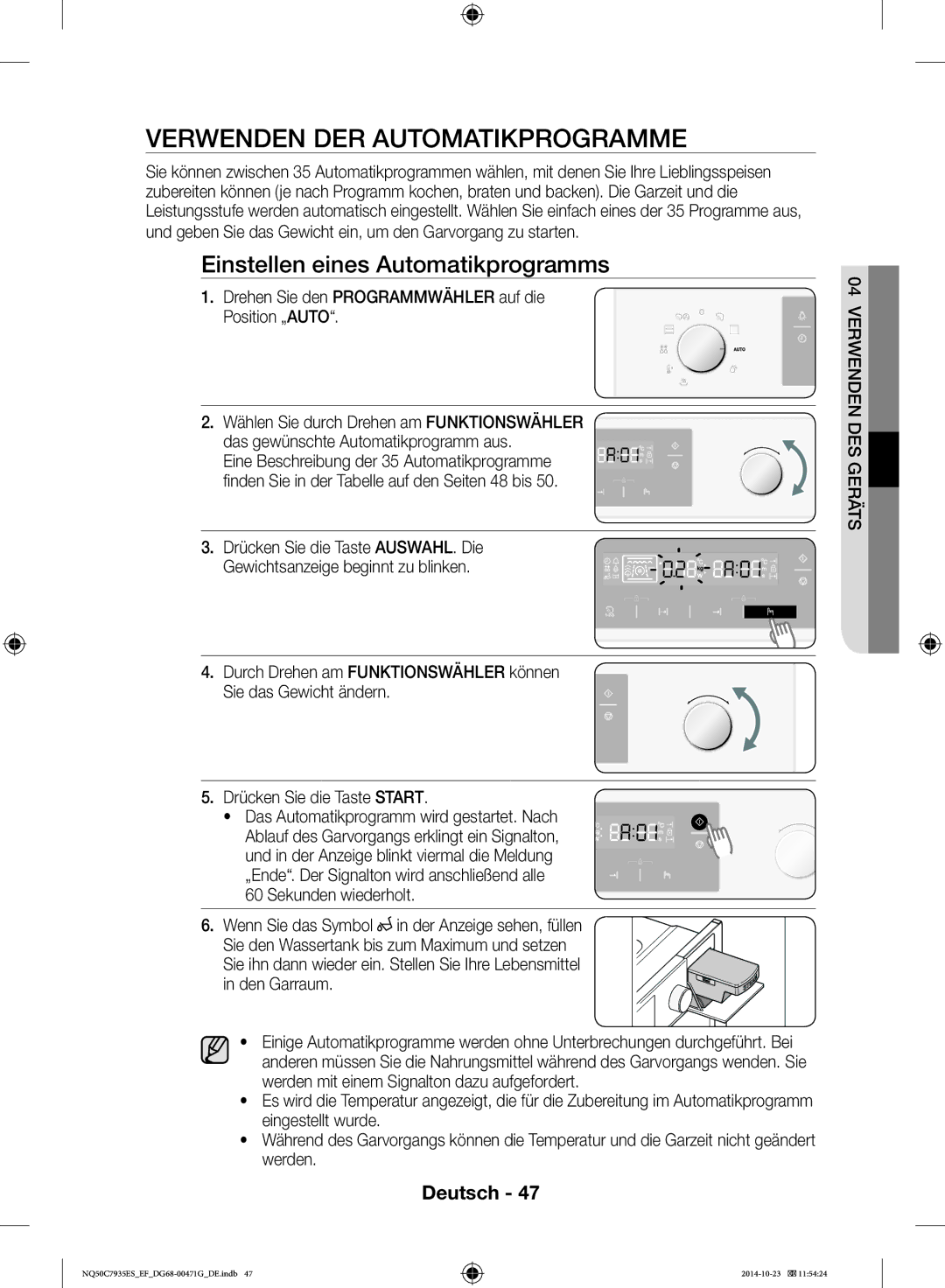 Samsung NQ50C7935ES/EF manual Verwenden DER Automatikprogramme, Einstellen eines Automatikprogramms 