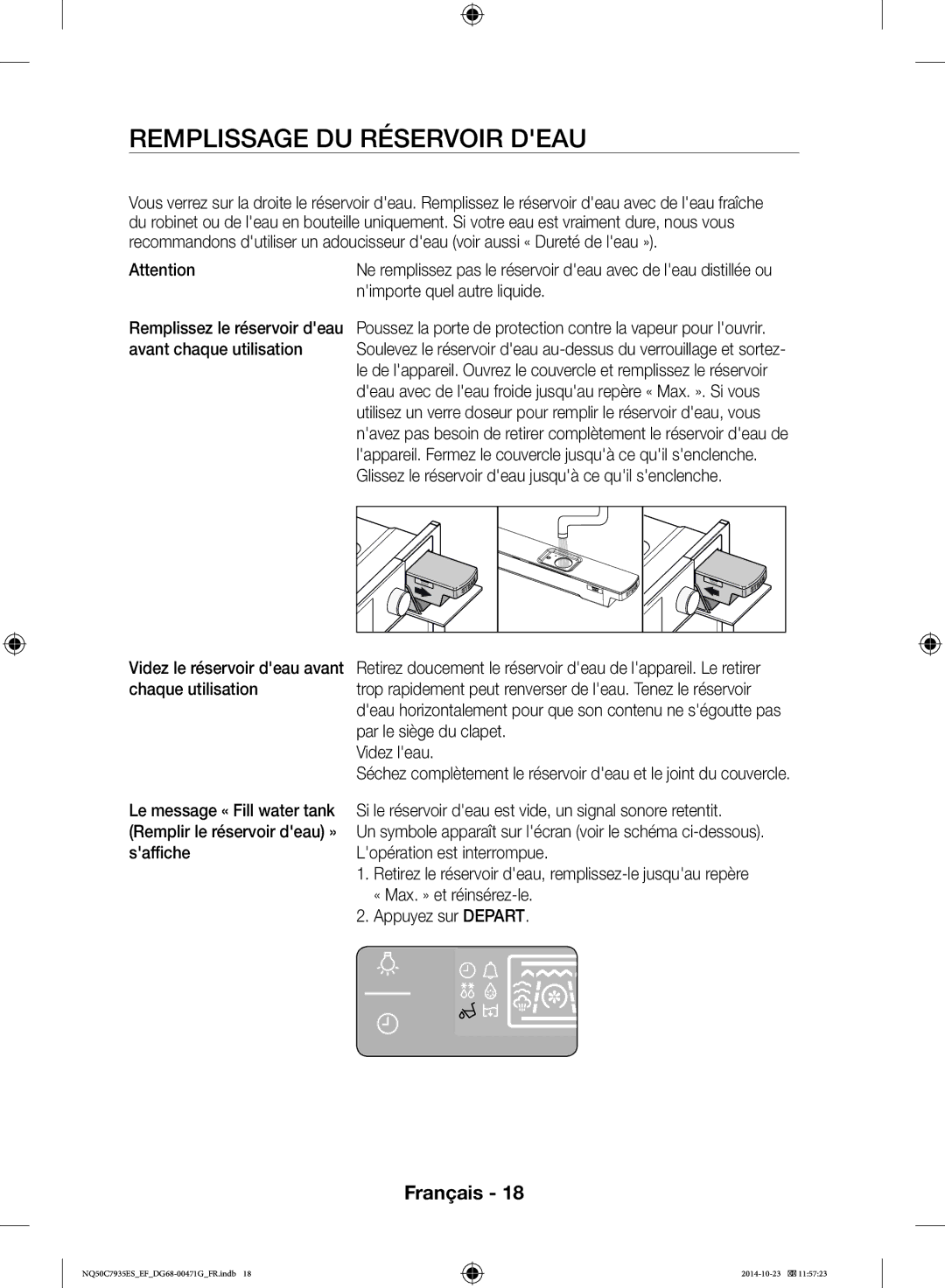 Samsung NQ50C7935ES/EF manual Remplissage DU Réservoir Deau, Nimporte quel autre liquide 