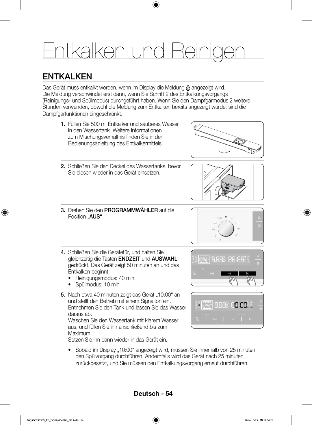 Samsung NQ50C7935ES/EF manual Entkalken und Reinigen 