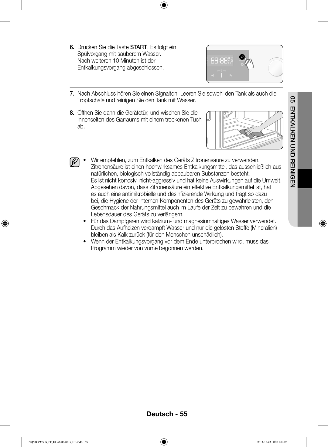 Samsung NQ50C7935ES/EF manual Entkalken UND Reinigen 