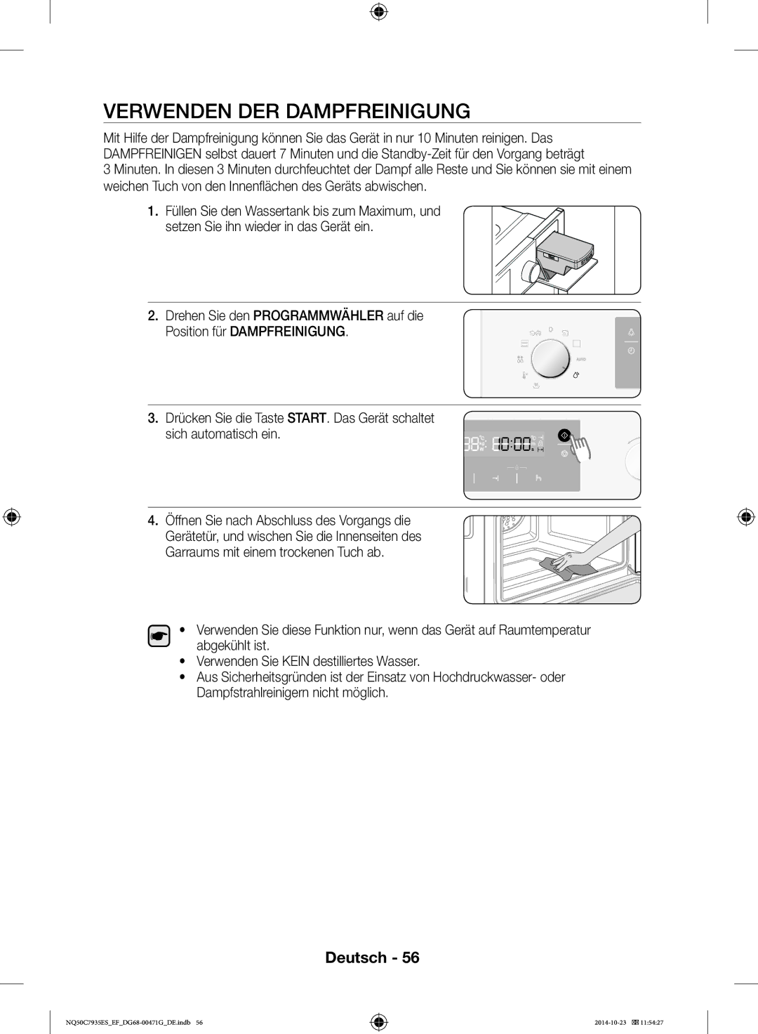 Samsung NQ50C7935ES/EF manual Verwenden DER Dampfreinigung 