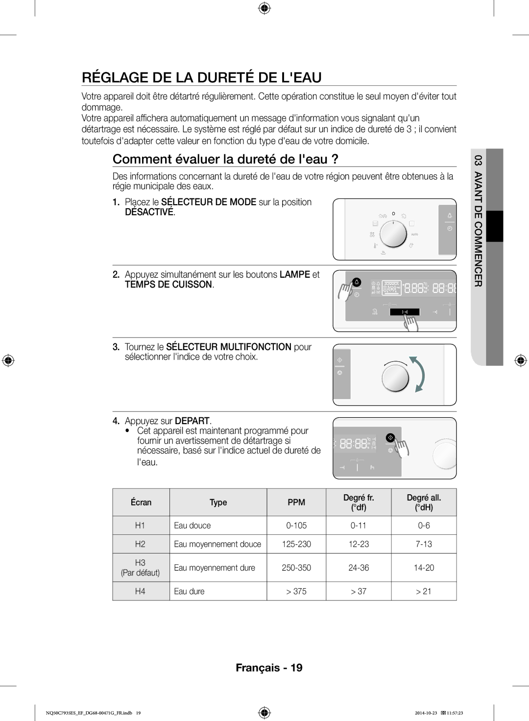 Samsung NQ50C7935ES/EF manual Réglage DE LA Dureté DE Leau, Comment évaluer la dureté de leau ? 