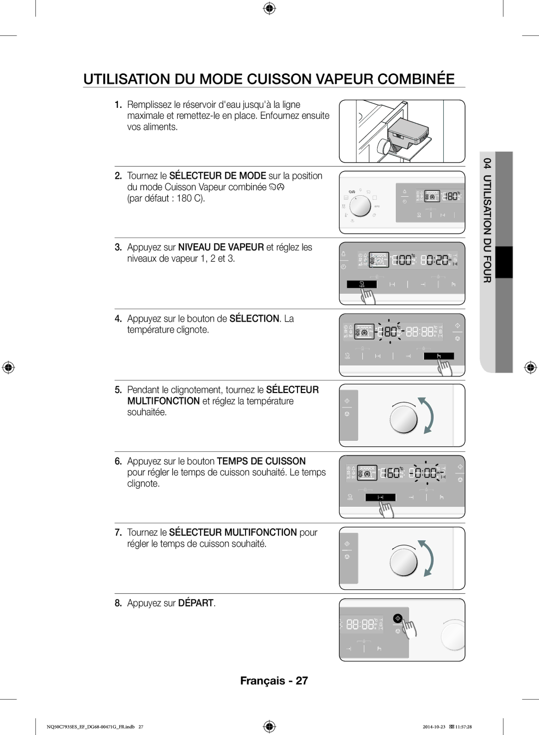 Samsung NQ50C7935ES/EF manual Utilisation DU Mode Cuisson Vapeur Combinée 