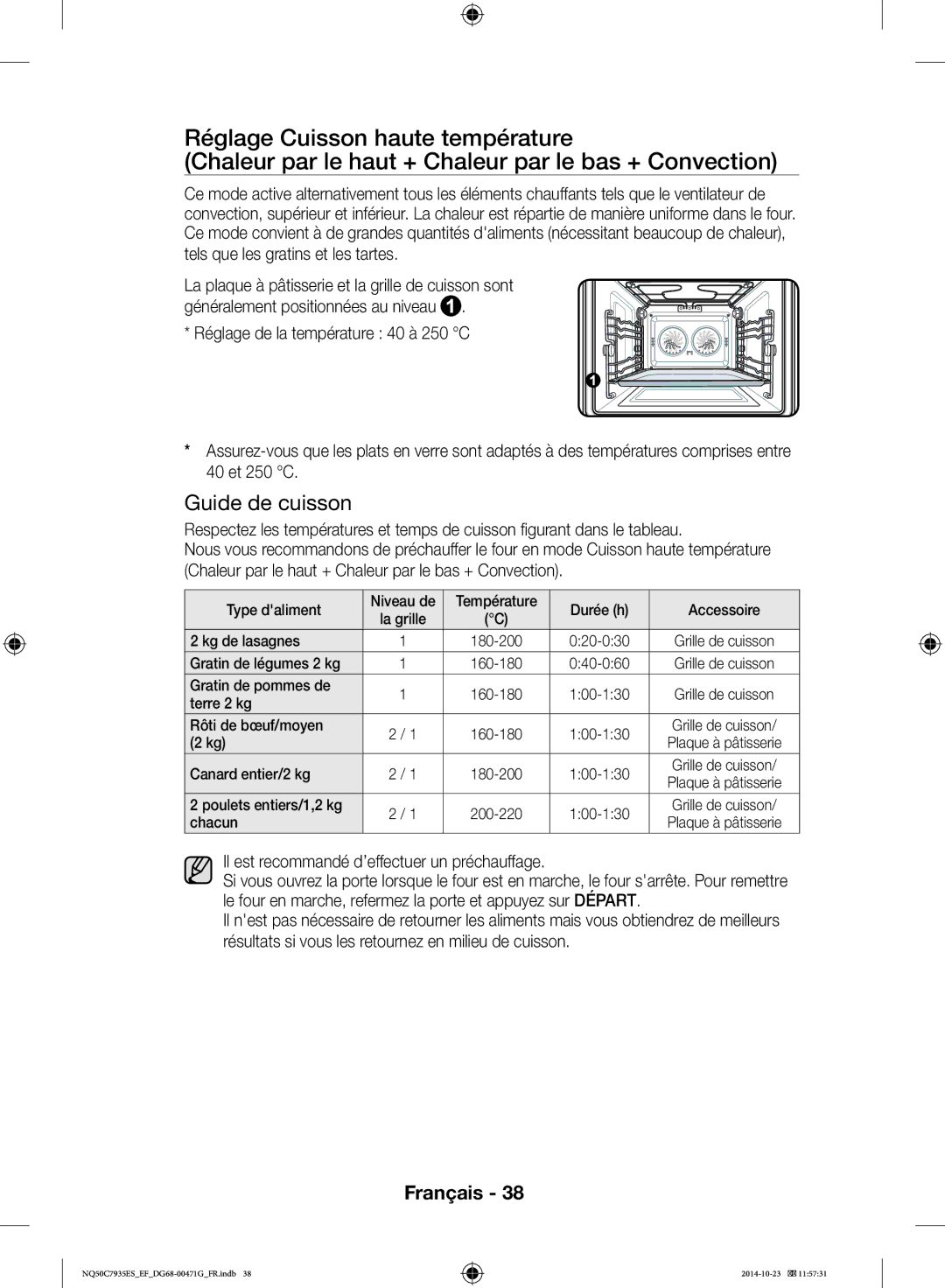 Samsung NQ50C7935ES/EF Kg de lasagnes, Gratin de légumes 2 kg, 040-060, Terre 2 kg Rôti de bœuf/moyen, Canard entier/2 kg 